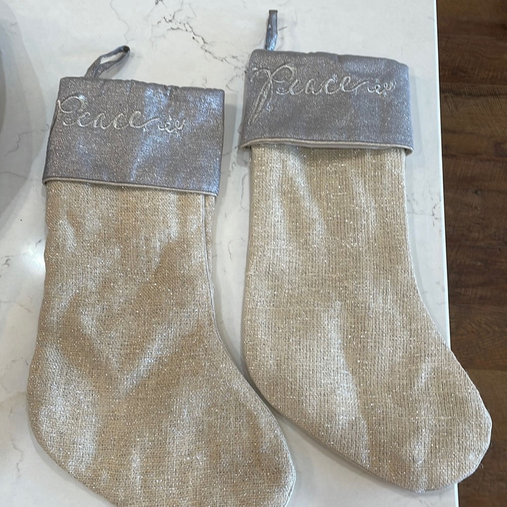 New without tags burlap Christmas stockings.